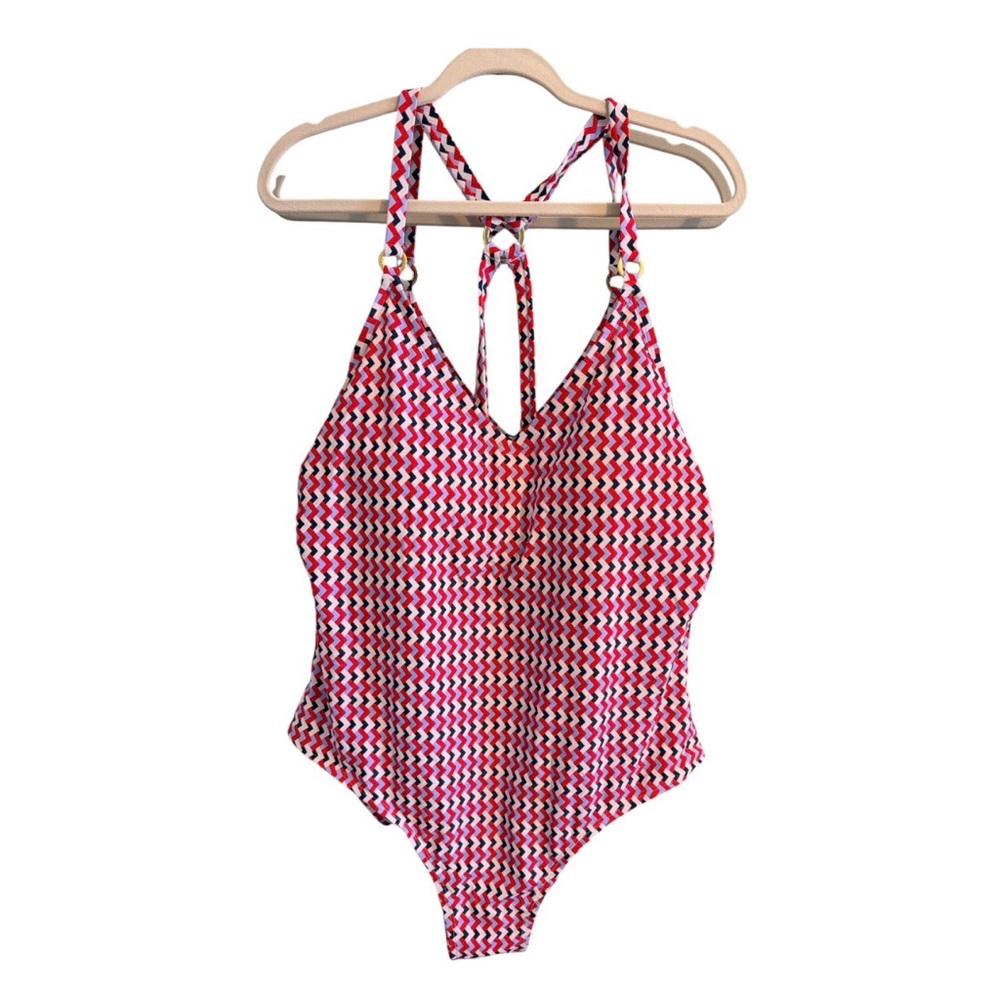 Kona Sol NWT Women’s Red, white, and blue Chevron One-Piece Swimsuit Size 20